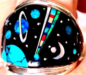 BIG NASA Space Dome celestial Men's Opal ring 10 Space Exploration Sterling T - Picture 1 of 13