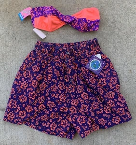 Vintage Pro Spirit Sun Separates Purple & Neon Geometric Shorts & Strapless Top - Picture 1 of 12