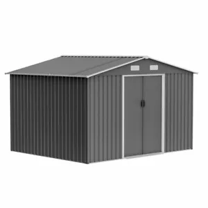 10X8 FT Outdoor Tool Storage Shed with Foundation, All Weather Metal Sheds, Gray - Picture 1 of 10