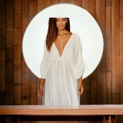 Indah 女式 Amerta 聚拢迷笛连衣裙骨尺寸 XS Revolve 白色波西米亚 — 第 1/4 张图片