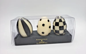 Set of 3 Mackenzie Childs Handcrafted Black/White Egg-Shaped Candles Palm Wax - Picture 1 of 12