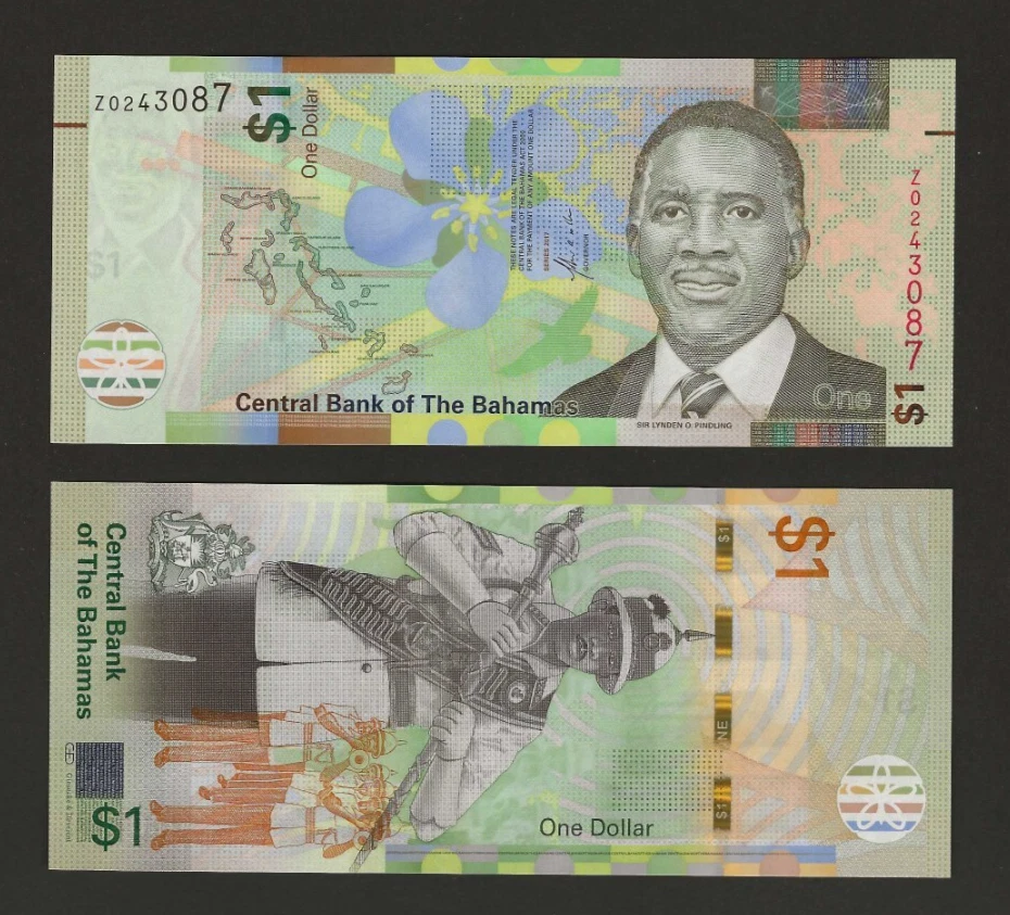 BAHAMAS $1 Dollar 2017, P-77* REPLACEMENT Z-Prefix, Original UNC Grade. - Image 1 of 1