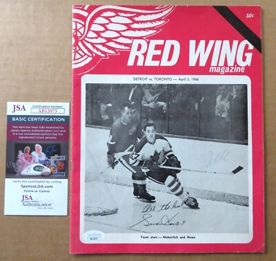 Vintage Det Red Wings vs Toronto Program Apr 03, 1966 Howe Signed with JSA COA - Image 1 of 4