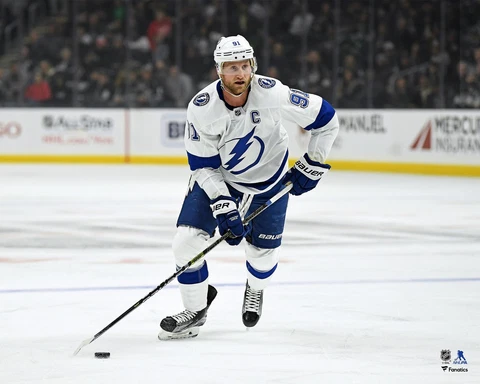Steven Stamkos Tampa Bay Lightning Unsigned White Jersey Skating Photograph Cover