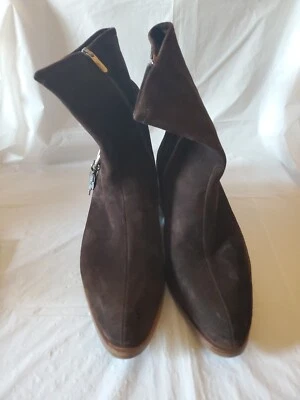 SERGIO ROSSI Brown Suede Silver Buckle w/ Charms Block Heel Ankle Boots Italy - Image 1 of 4