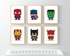 Superhero Nursery pictures set of 6 Prints for Action Theme Kids Bedroom Cool
