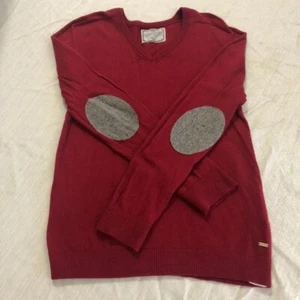 Pull à col en V Zara patchs coude rouge foncé Bourgogne garçons taille 9-10 euc - Photo 1/5