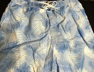 Men's Swimsuit (Trunks) Blue/White Palm Leaves Size XL Mesh Lining Pockets - Picture 1 of 13