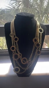 Paula Abdul Multi Strand Gold Tone Ring Necklace With Inspirational Quotes 9192 - Picture 1 of 4