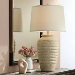 Austin Rustic Table Lamp 28" Tall Sand Toned Ridged for Bedroom Living Room Home - Picture 1 of 9