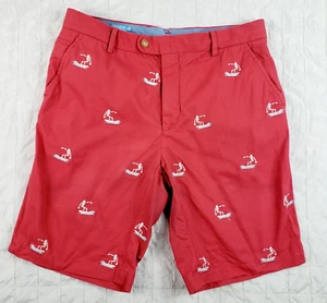 J. MCLAUGHLIN Men Sz 32 x 10" Chino Shorts Red Surfing Skeleton Nautical Bermuda - Picture 1 of 10
