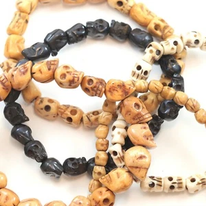 Totenkopf Armband natur handgeschnitzt Totenköpfe verstellbar cremeweiß Fernglas - Bild 1 von 12