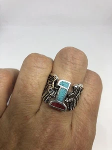 Vintage Silver White Bronze Southwestern Biker Number 1 Wings 7 Men's Ring - Picture 1 of 4