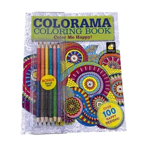 Coloring Book Color Me Happy with 12 Colors Colorama Bonus Pencil Set - Picture 1 of 9