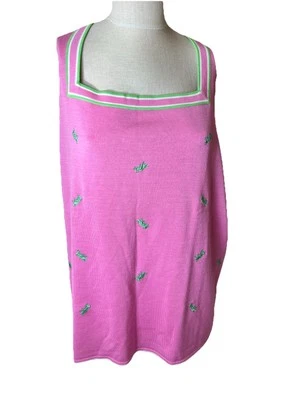 Quacker Factory Pink With Grasshoppers Sleeveless Top Shell Silk Blend  Size 3X - Image 1 of 4