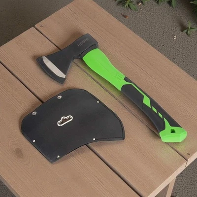 15" Tactical Camping Axe Hatchet Survival Green/Black Fiberglass Handle +Sheath - Image 1 of 4