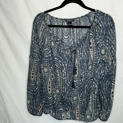 Blusa Campesina Lucky Brand Para Mujer Top Azul Paisley Floral Talla Grande Borla Usada en Excelente Condición Foto 1 de 4