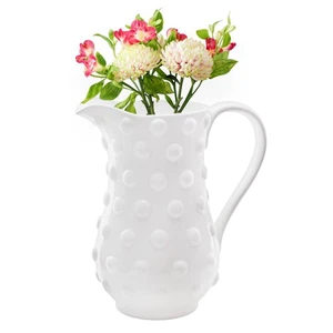 White Hobnail Ceramic Pitcher, Large 1Gal Vintage Retro Fenton Milk Glass Style - Picture 1 of 10
