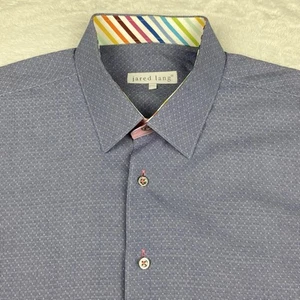 Jared Lang Shirt Mens 2XL Blue Geo w/Contrasting Trim Short Sleeves - Picture 1 of 9