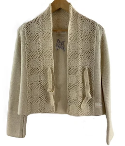 Odd Molly Uncorporated Beige Open Knit Embroidered Tie Front Cardigan 6/8 - Picture 1 of 7
