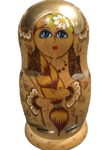 Vintage Russian Matryoshka Nesting Dolls set of 10 Gold Floral Signed 9” x 5” - Picture 1 of 16