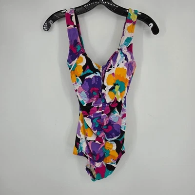 Traje de baño Maxine Hollywood colorido abstracto floral acanalado de una pieza para mujer talla 8 Foto 1 de 4