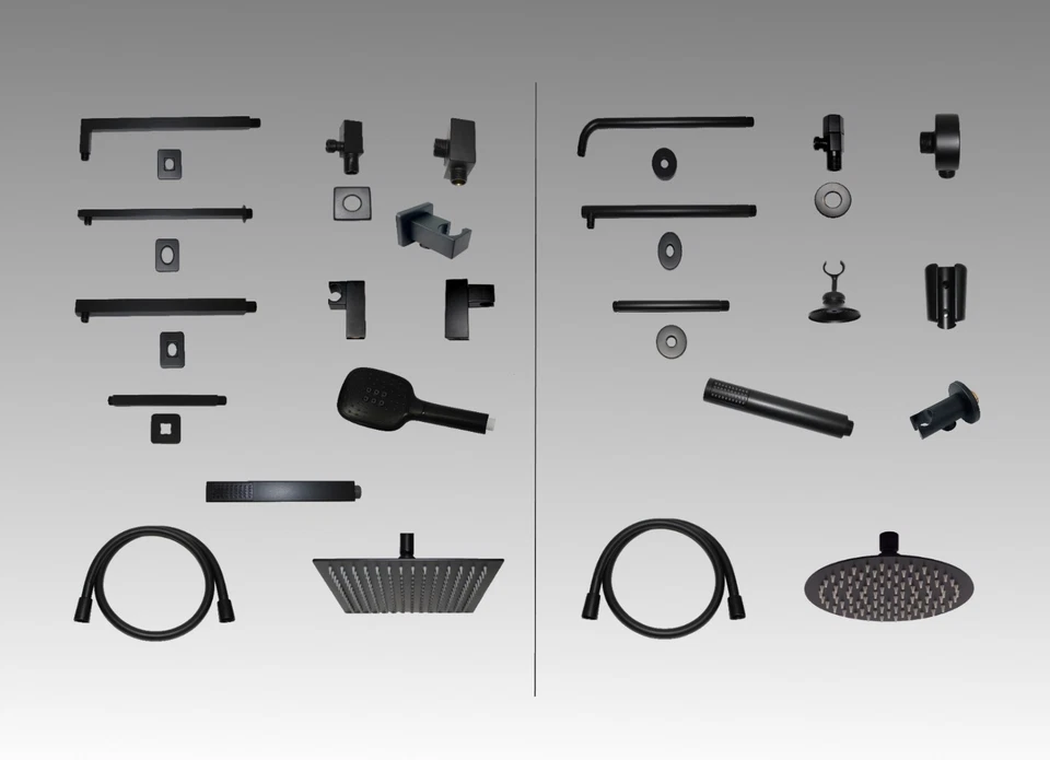Duscharmatur Schwarz Matt Regendusche Dusche Duschkopf Duscharmaturen Rund Eckig - Bild 1 von 1
