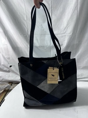 NWT Emma Fox Suede Patchwork Bag Blue Genuine Leather Shoulder Purse Handbag - Image 1 of 4