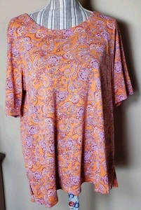 Camiseta J. Jill Pima Algodón Manga Codo Estampado Floral Talla L Albaricoque - Imagen 1 de 6