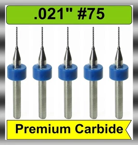 .021" #75 Solid Carbide Drill Bit - 5 PIECES - 1/8" Shanks CNC Micro Drills LU - Picture 1 of 3