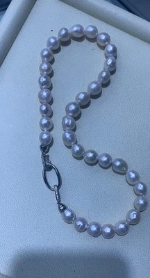 elegant9-12mm  south sea baroque  white pearl necklace 18inch 925s - Image 1 of 4