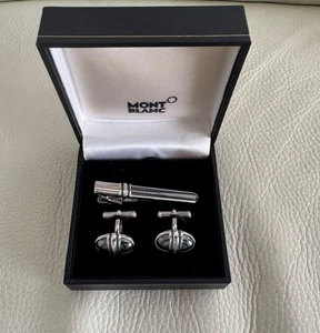 Montblanc Tie Bar & Cufflinks Set Gray Silver Men’s Accessories USED Excellent - Picture 1 of 8