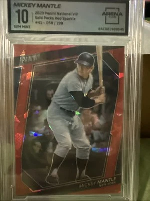 Panini The National VIP Mickey Mantle 2023 rojo hielo agrietado/199 Arena Club 10 Foto 1 de 3