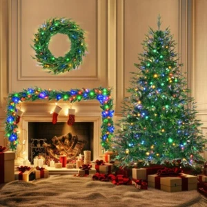 6FT Pre-Lit Aspen Fir Artificial Christmas Tree with Wreath&Garland Green - Picture 1 of 10