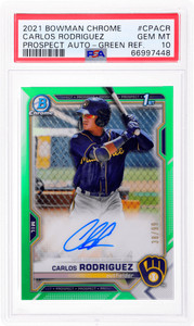 2021 Bowman Chrome Carlos Rodriguez Prospect Auto Green Refractor /99 PSA 10