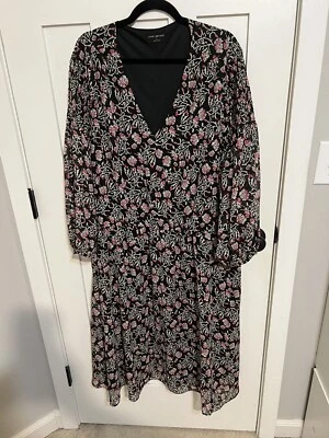 Vestido Floral Negro Lane Bryant Cuello en V Manga Globo Talla 28 Foto 1 de 4