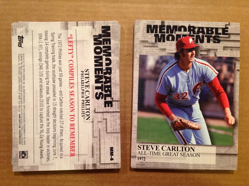 STEVE CARLTON #MM-4 PHILLIES MVP #ed/49 made 2017 Topps Memorable Moments 5x7 - Image 1 of 1