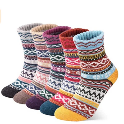 5 Pairs Womens Thick Socks Wool Thermal Warm Knitting Nordic Ladies Socks Winter - Image 1 of 4