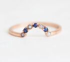 Pure 10K Rose Gold With Round Cut Sapphire & Opal Half Round Women's Unique Ring