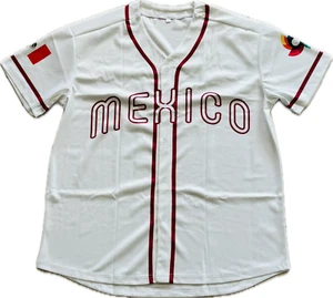 Mexico Baseball Jersey S-2XL White Buttons with mexican flag sleeve - Picture 1 of 3