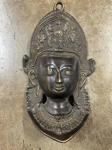 Vintage Tibet Buddhism Bronze Tara Goddess Buddha Head Statue Pendant Hanging - Picture 1 of 7