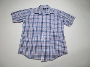 Berkley Jensen Plaid Print Button-Up Shirt Short Sleeve Collared Mens Sz L Blue - Picture 1 of 7