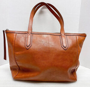 FOSSIL Sydney Shopper Tote Brown Leather Shoulder Purse Carryall Bag ZB5487