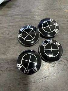 4PC For Bmw Style Wheel Rim HubCaps Badge Emblem Set 56MM Full Black 5x112 - Foto 1 di 2