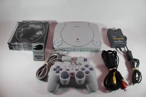 Sony Playstation PS One Video Game Console White Bundle Memory Card + 9 Games - Bild 1 von 24