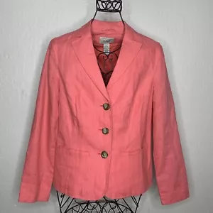 LL Bean Coral Pink 100% Linen Blazer Jacket Women’s Size 6 Regular - Picture 1 of 8