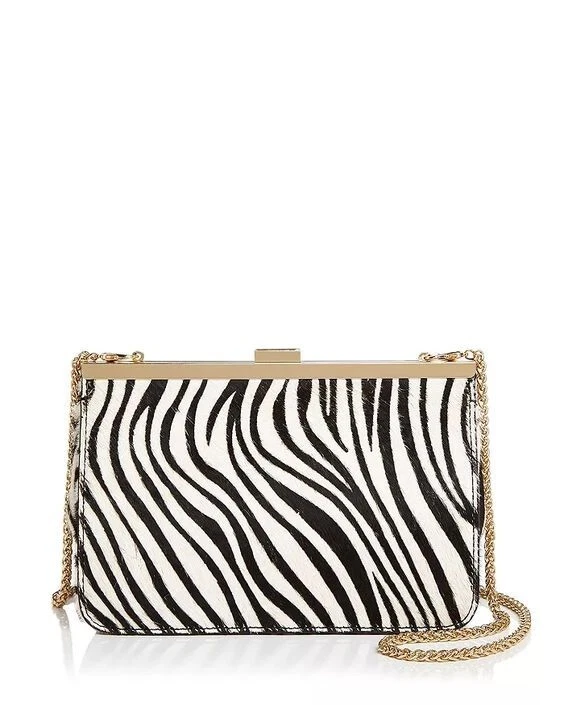 Aqua Women's Black Animal Print Faux Fur Chain Strap Crossbody Handbag Purse