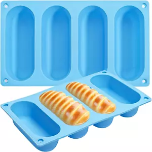 2 Pack Hot Dog Bun Pan, Silicone Hot Dog Bun Molds Sausage Mold Nonstick & He... - Picture 1 of 1