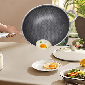 1L Stainless Steel Wok Pan with Lid Woks & Stir-fry Pans Honeycomb Coating 12" - Picture 1 of 13