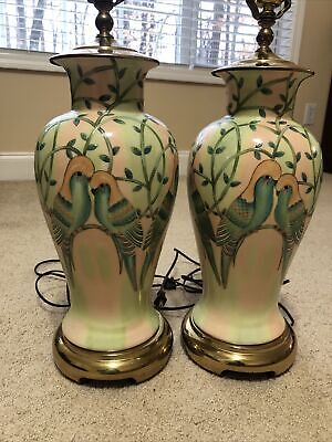 Leviton Hand Painted Chinoiserie Bird Ginger Jar Porcelain Lamp '80s ~ HG774 • 133£